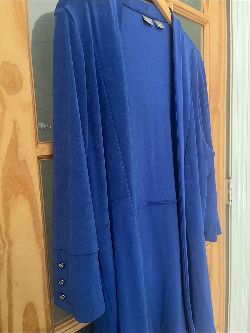 Chico's Traveler Long Open Cardigan Teal Size 2- Large - Picture 3 of 4